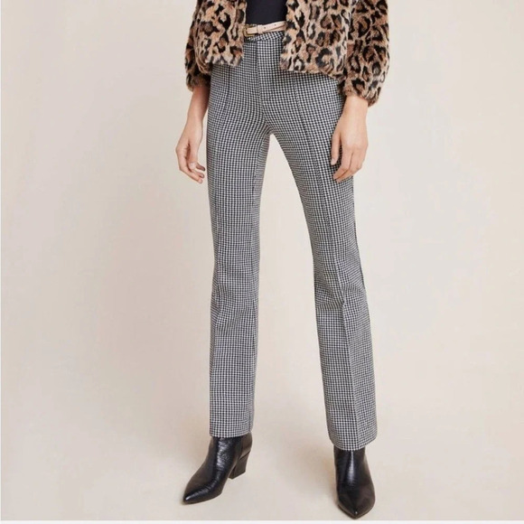 Anthropologie Black and White Trousers pants boot flare Houndstooth high rise 2 - Picture 1 of 11